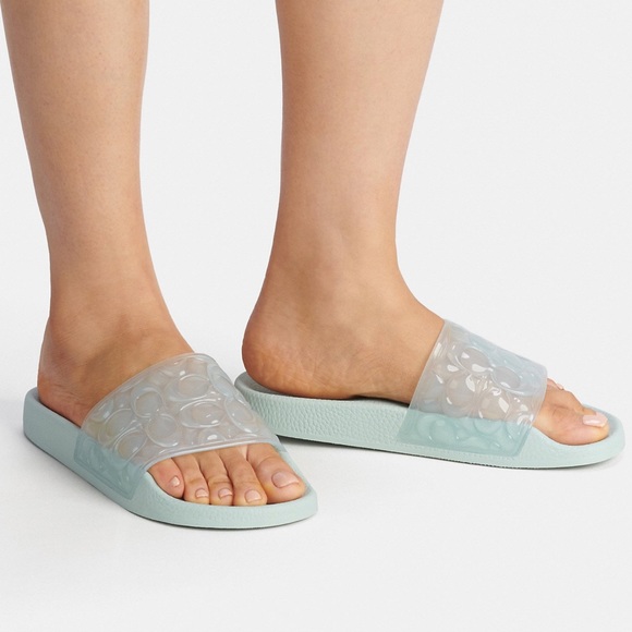 COACH Blue UNNA Embossed Logo Clear Jelly Slip On Sport Pool Slides Sandals 10 - Picture 6 of 13